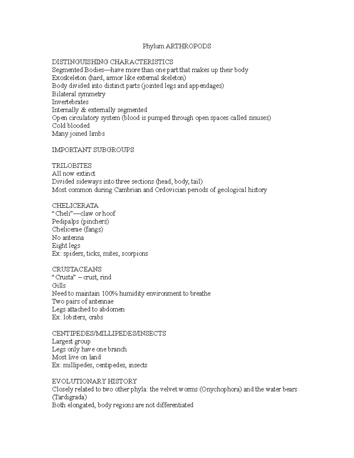 Arthropods - Lecture notes Arthropod Lecture - Phylum ARTHROPODS ...