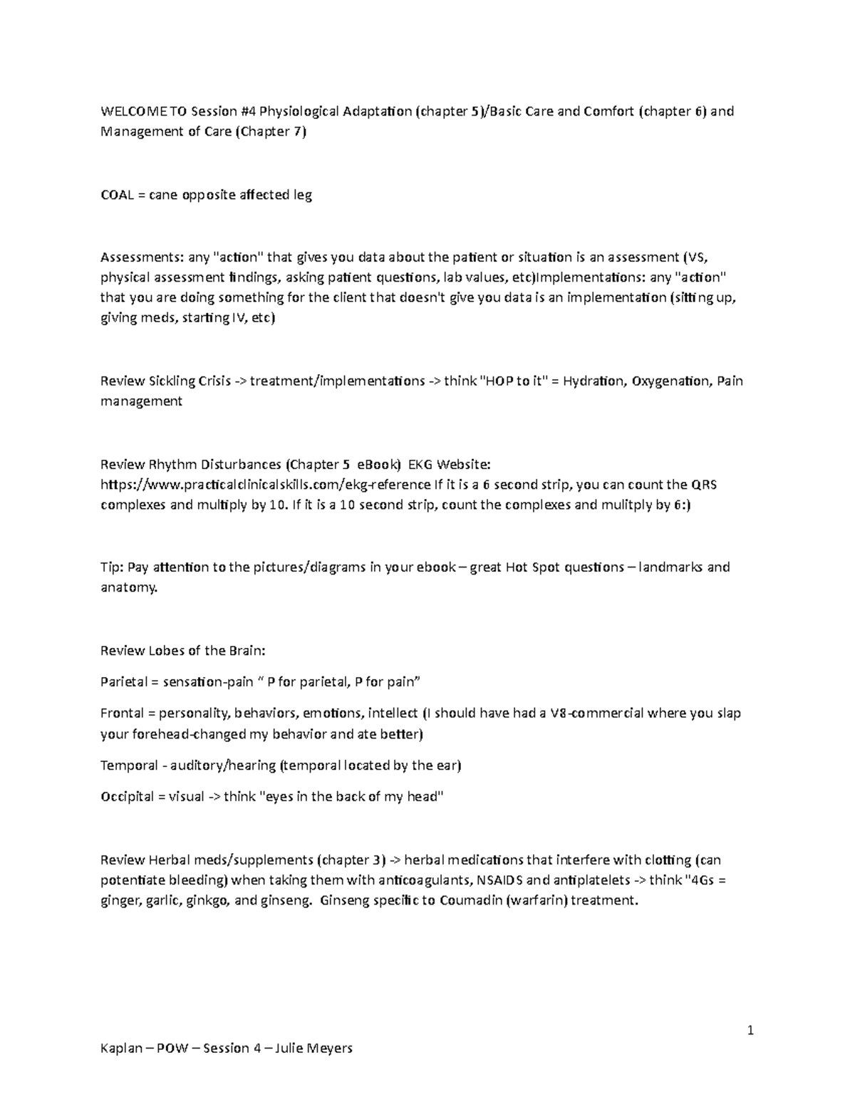 Re Kaps Session 4 Welcome To Session 4 Physiological Adaptation Chapter 5 Basic Care And Studocu