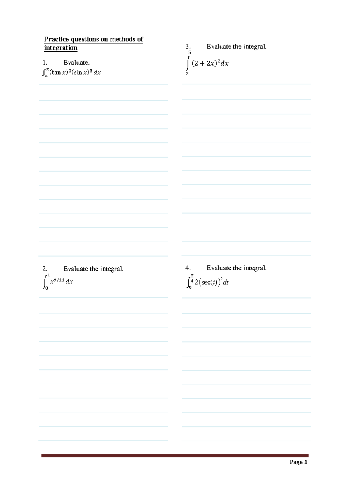 Practice questions Week 7 Integration methods-1-1 - Practice questions ...
