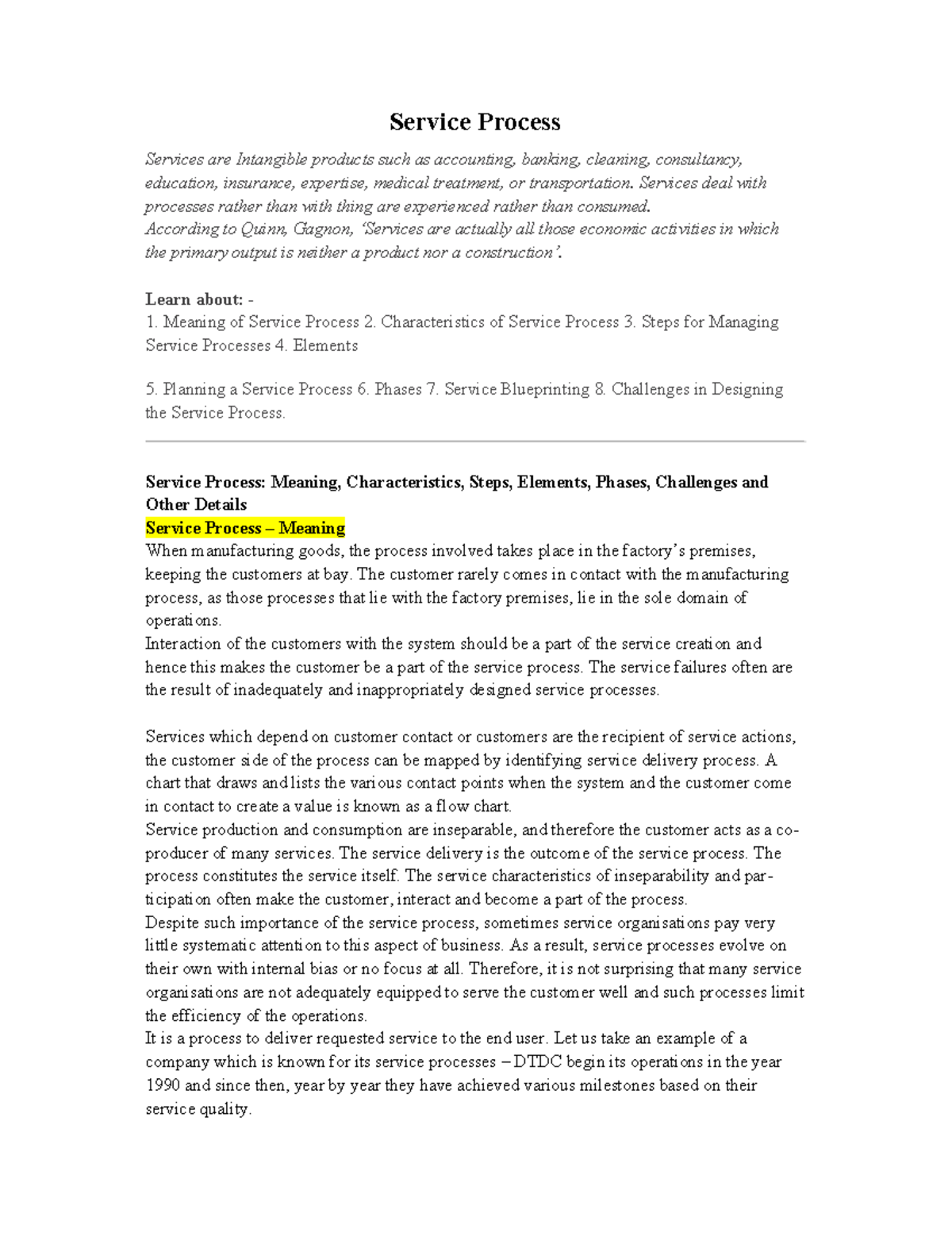 Service process - best notes made - Service Process Services are ...