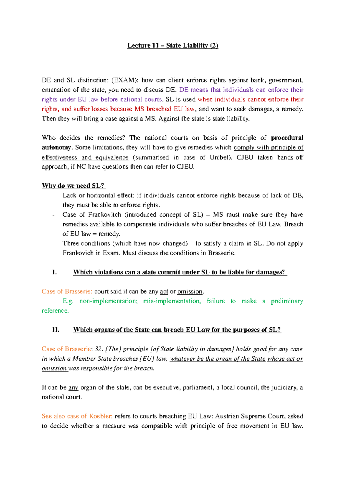 Law and Policy of the European Union – State Liability - Lecture 11 ...