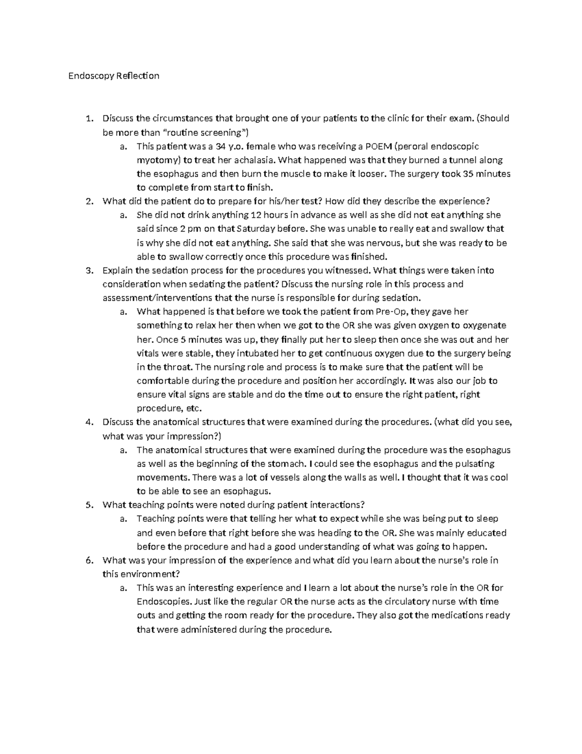Endoscopy Reflection Discuss the circumstances that brought one of