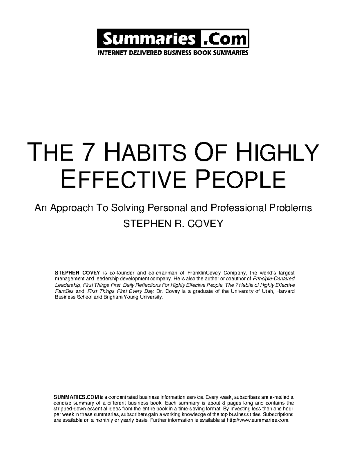 The 7 Habits Of Highly Effective People The 7 Habits Of Highly Effective People An Approach To 9909