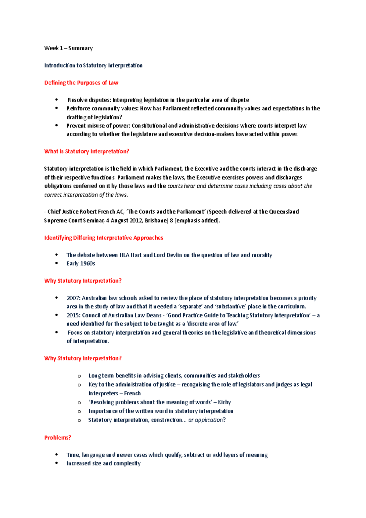 Week Summary's LLB1160 - Week 1 – Summary Introduction to Statutory ...