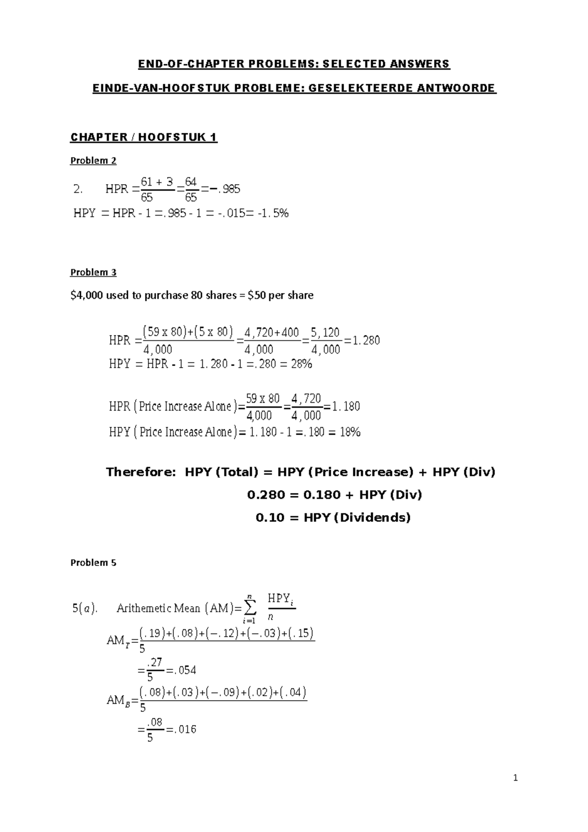 END OF Chapter Problems - END-OF-CHAPTER PROBLEMS: SELECTED ANSWERS ...
