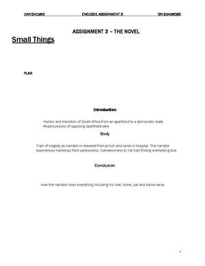 [Solved] Essay On The Novel Small Things By Nthikeng Mohlele ...