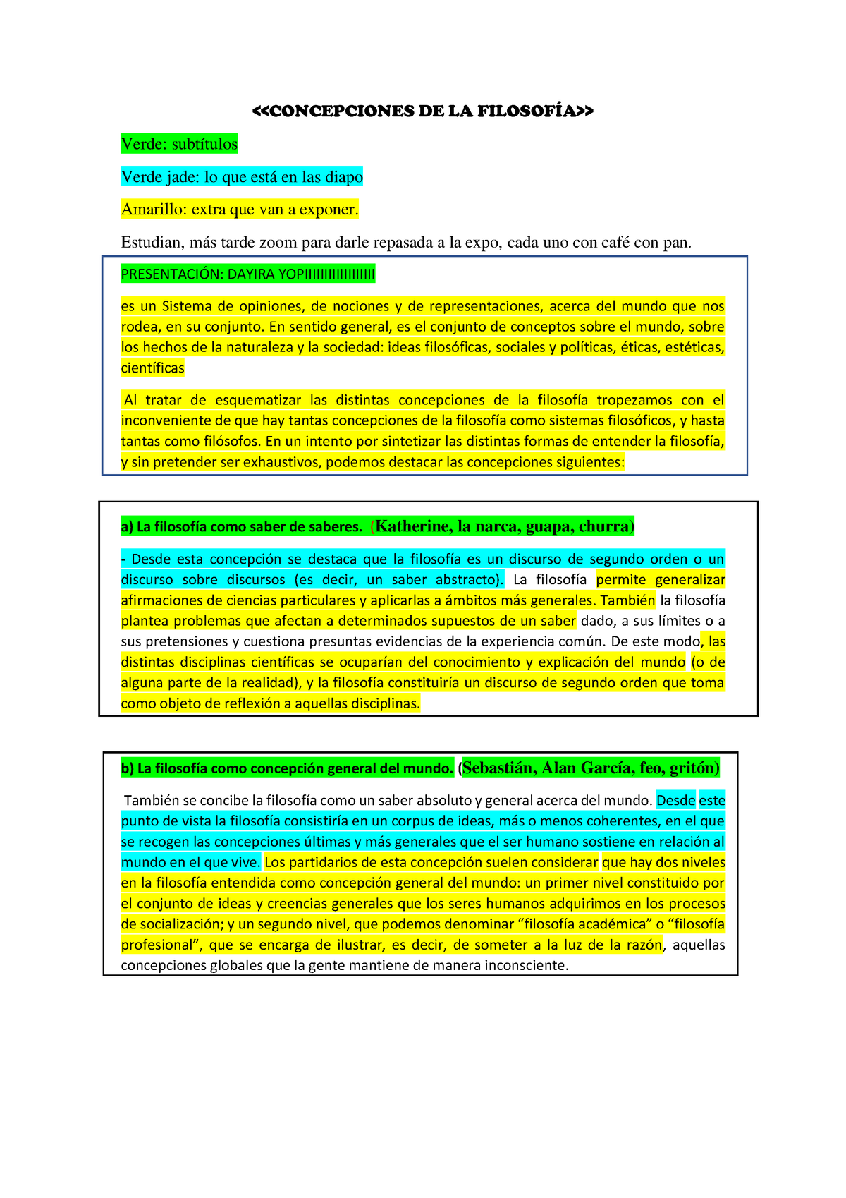 Concepciones DE LA Filosofía - Verde: Subtítulos Verde - Studocu