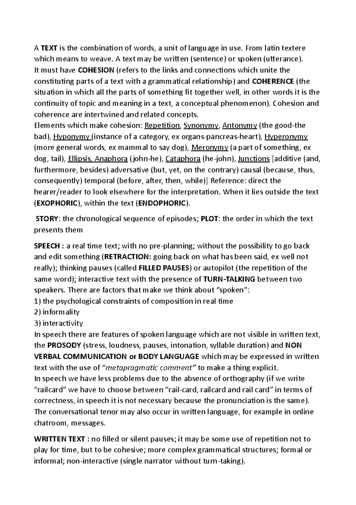 Inglese 2 riassunto A TEXT is the combination of words, a unit of