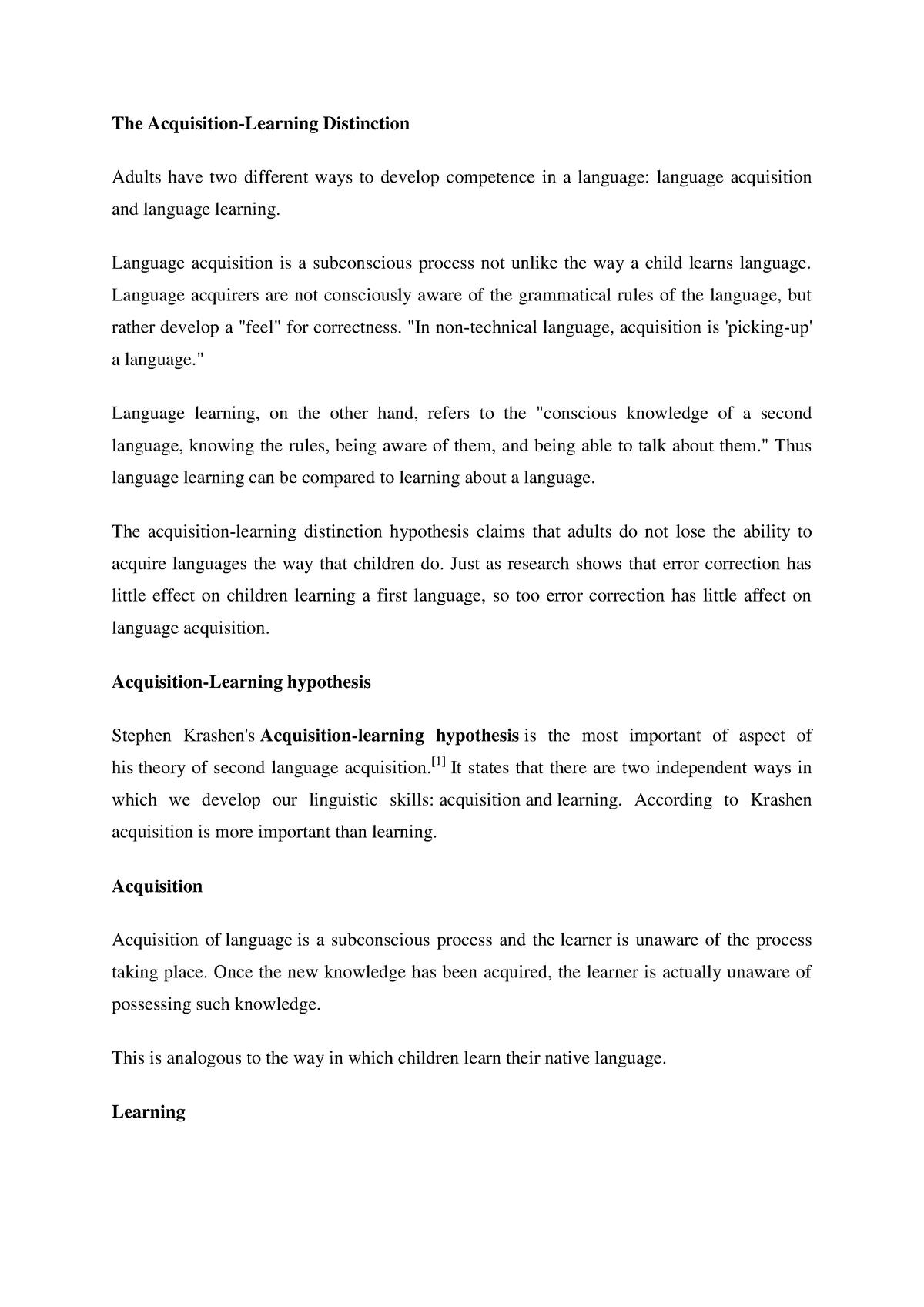 language acquisition and language learning essay