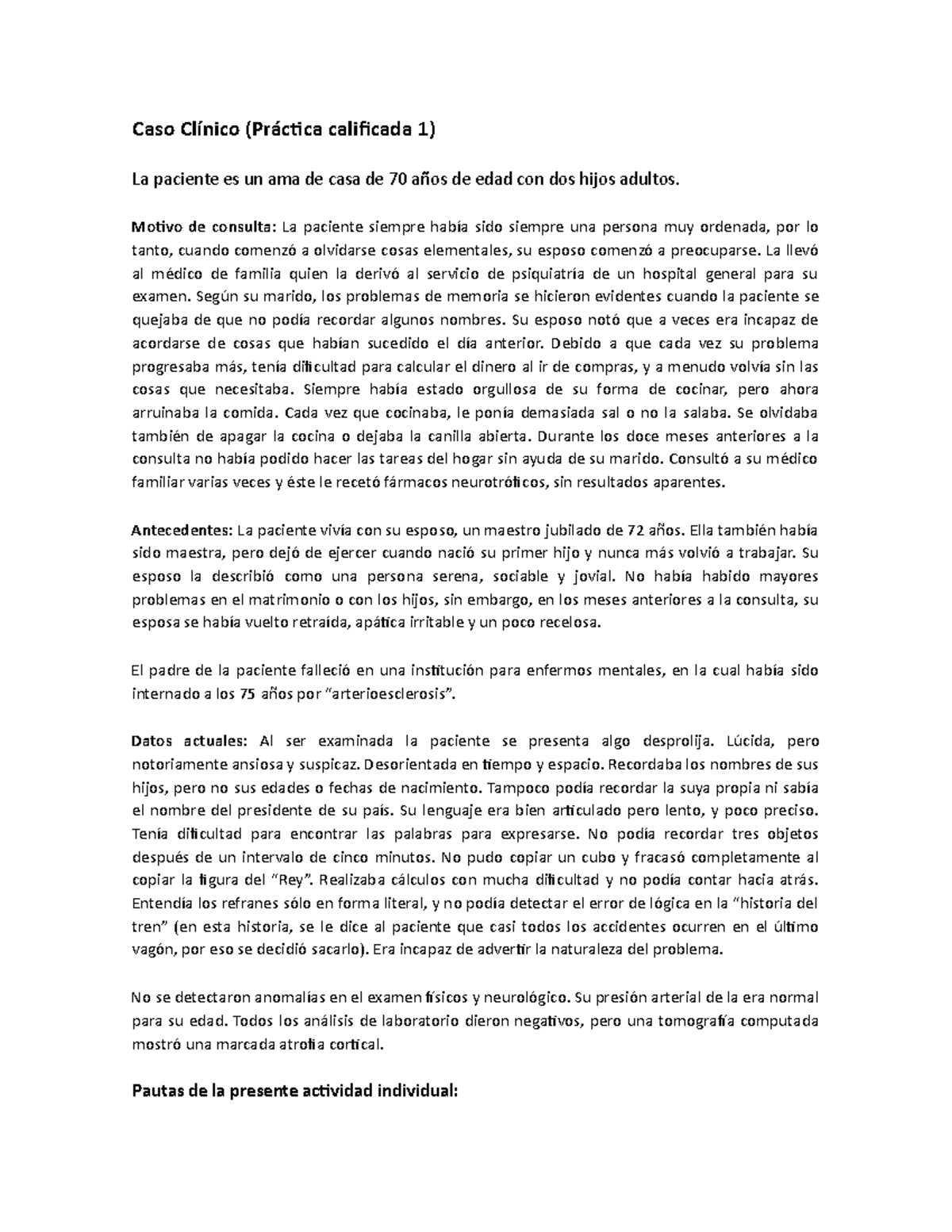 Caso-Clínico Práctica-Calificada-1 - Caso Clínico (Práctica Calificada ...