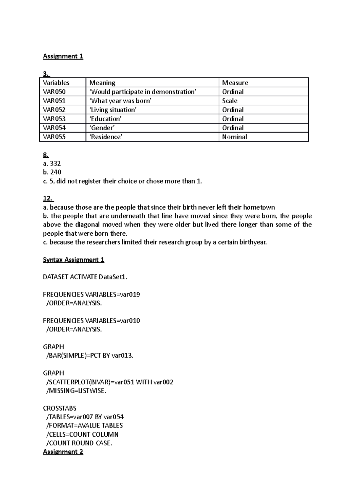 quantitative methods assignment 1