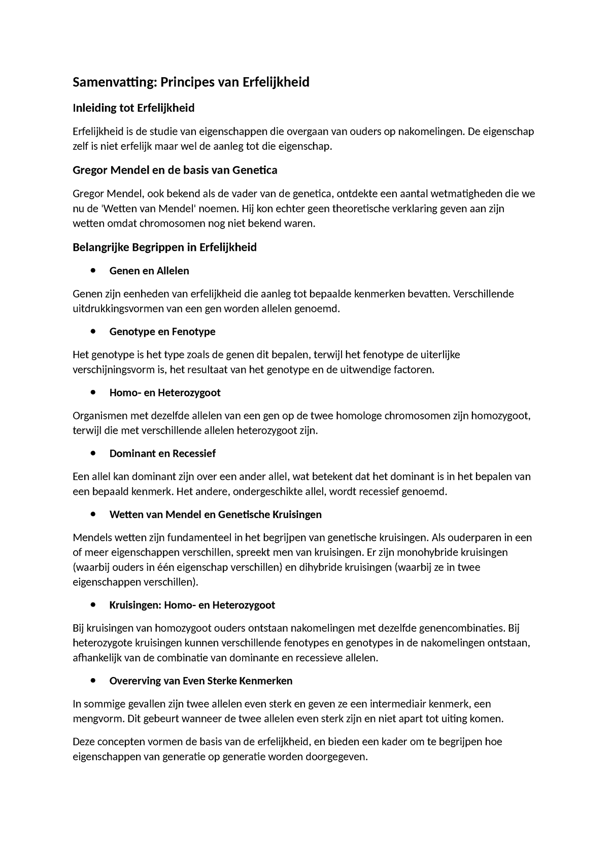 Samenvatting Erfelijkheid - Samenvatting: Principes Van Erfelijkheid ...