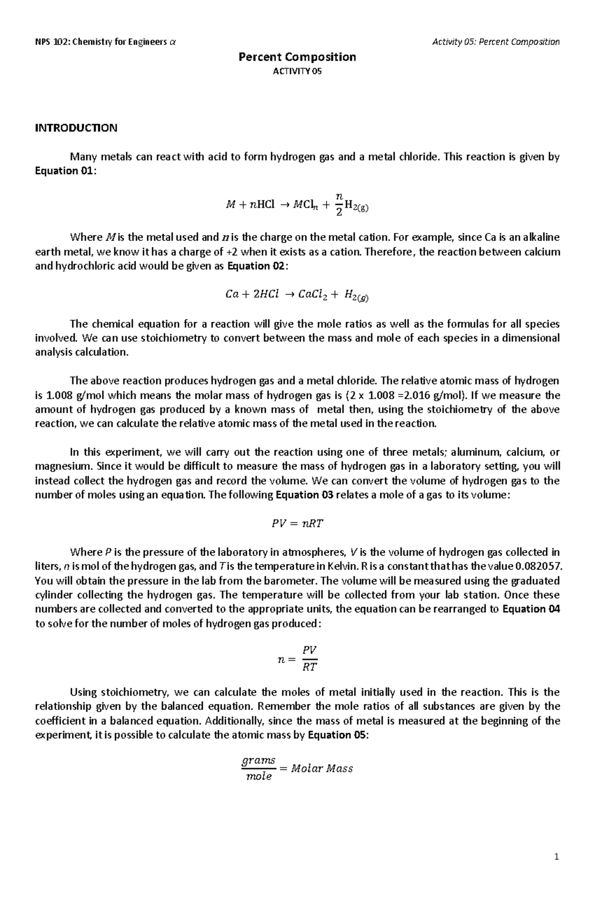 Lab 5 - None - Percent Composition ACTIVITY 0 5 INTRODUCTION Many ...