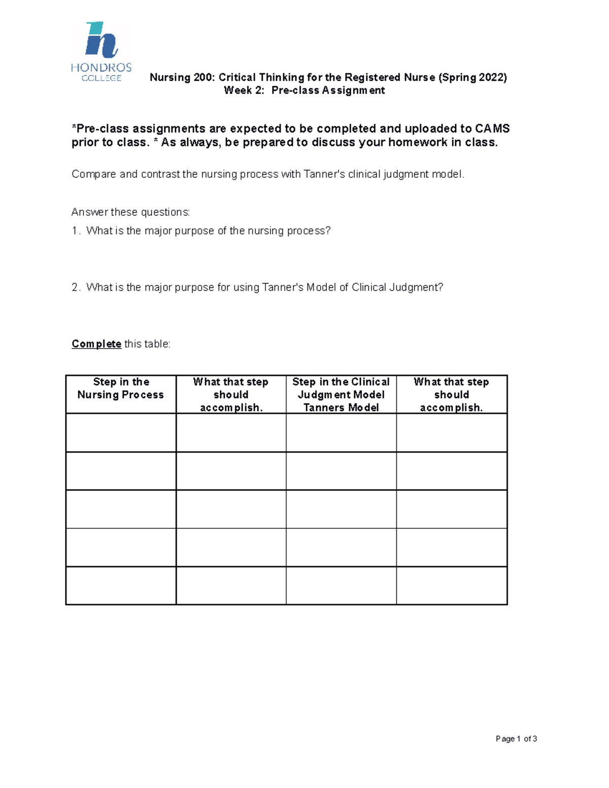 NUR 200 Week 2 Pre-Class Assignments S22(12)-1 - Nursing 200: Critical ...