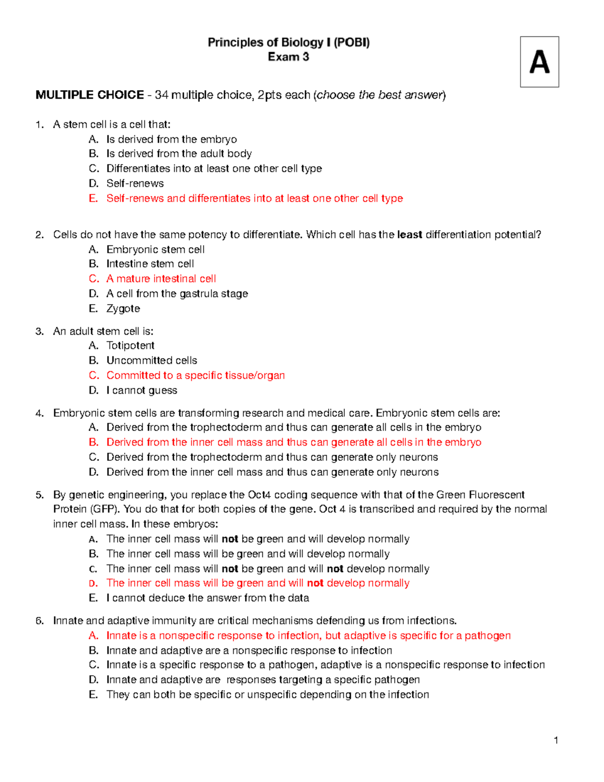 POB Exam 3A - KEY - practice material for the exams/ materials and ...