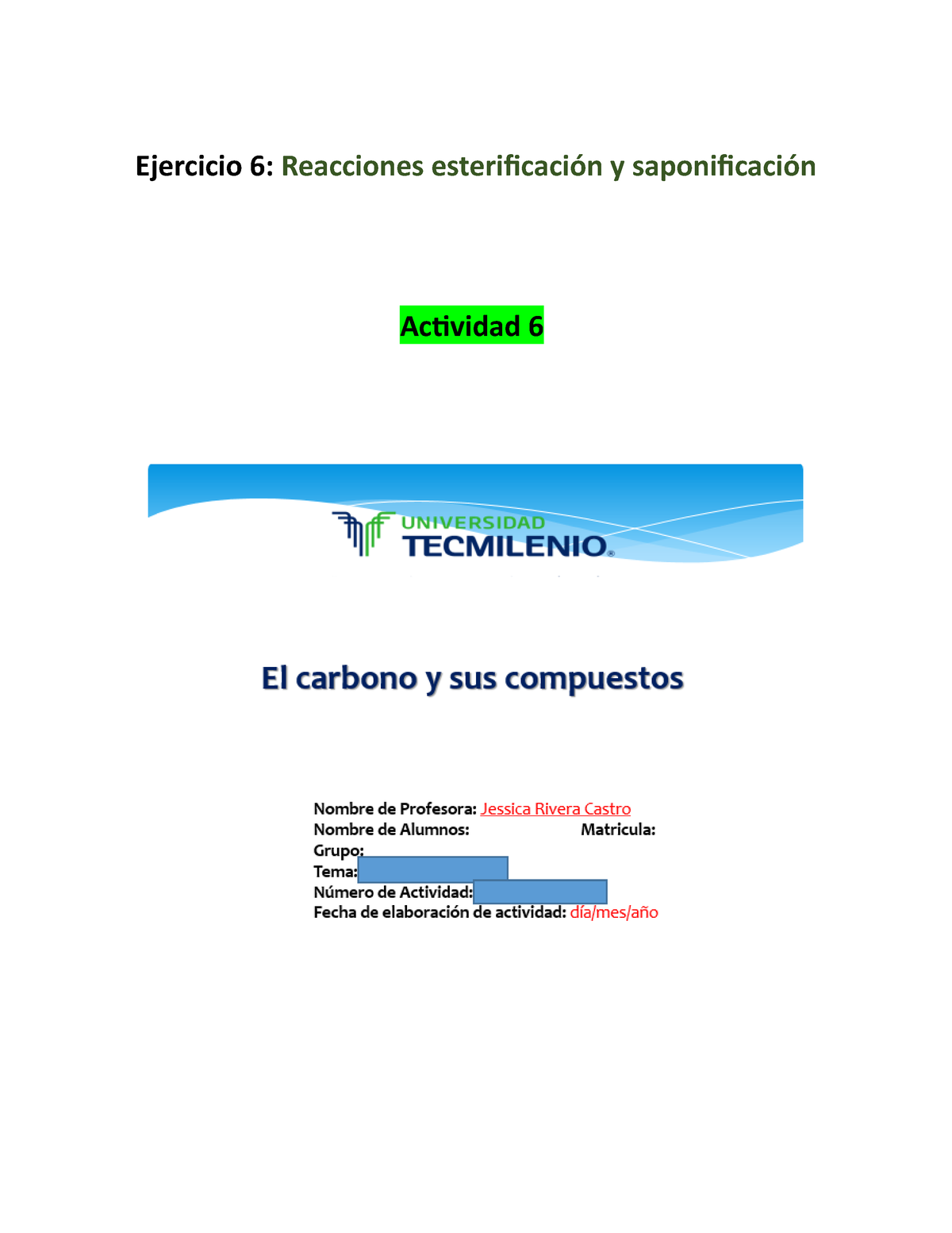 Actividad 6 Reacciones De Esterificacion Y Saponificacion Ejercicio 6 Reacciones 2898