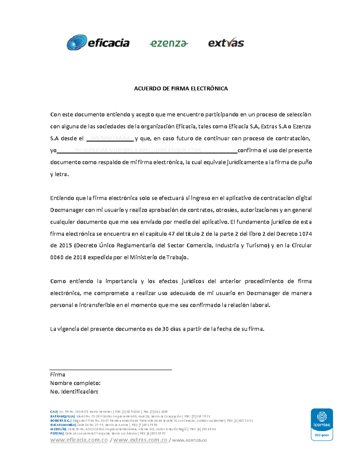 Acuerdo de firma electronica 2023 - ACUERDO DE FIRMA ELECTR”NICA Con ...