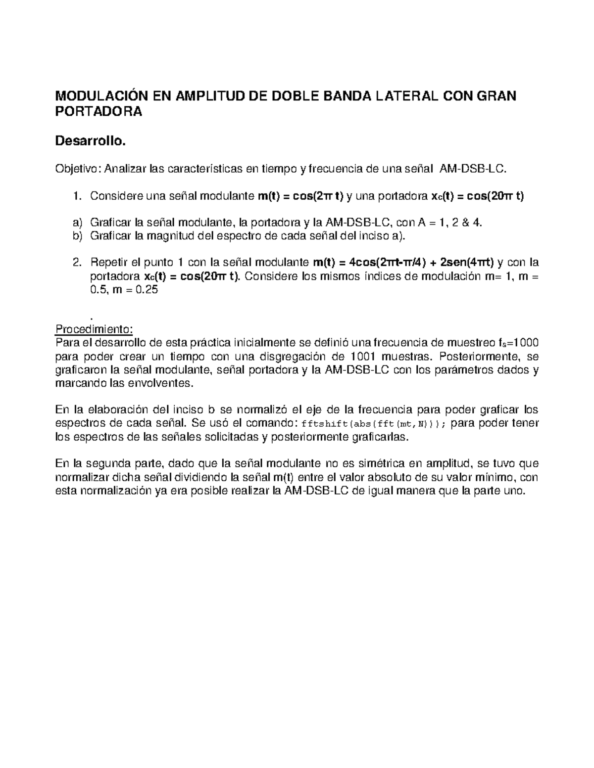 Modulación AM DSB LC empleando MATLAB - EN AMPLITUD DE DOBLE BANDA ...