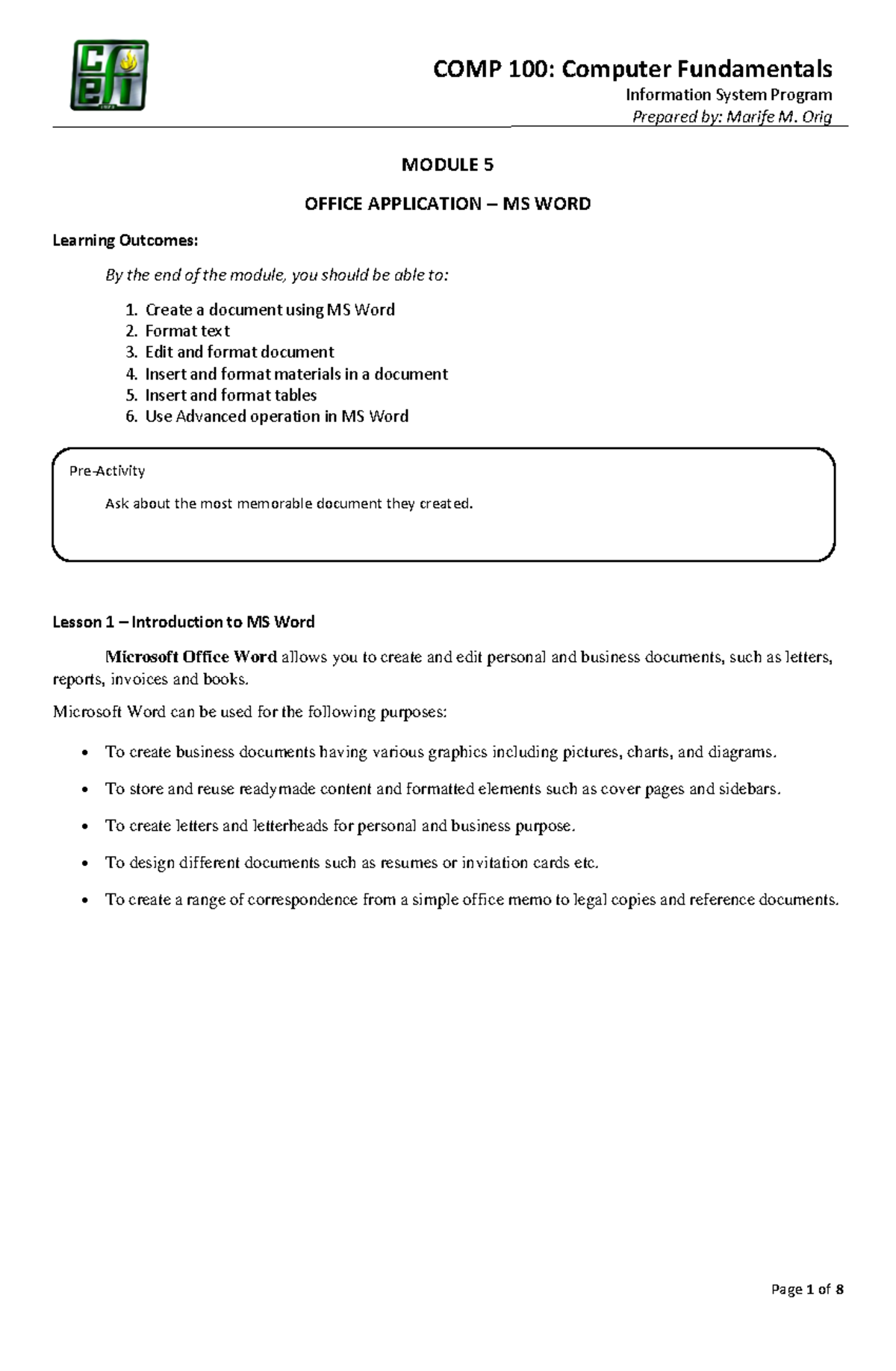 5yzm5nv7v Module 5 - Notes - Information System Program Prepared by ...