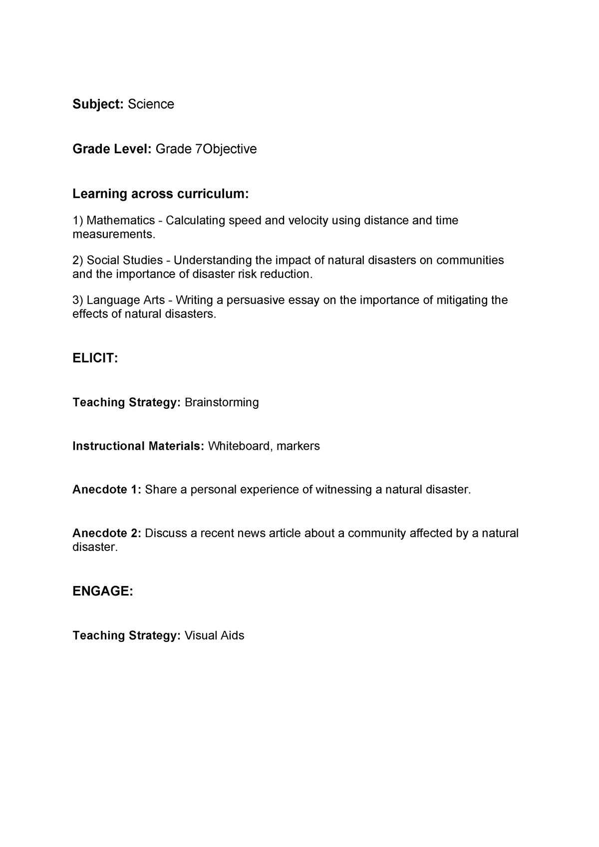 Lesson Plan 7 - Subject: Science Grade Level: Grade 7Objective Learning ...