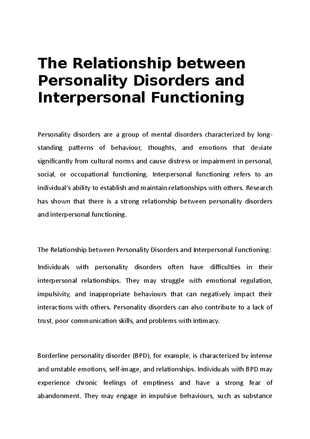 The Relationship between Personality Disorders and Interpersonal ...