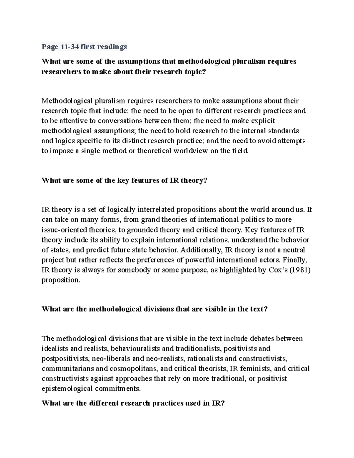 1st readings - Research methods - Page 11-34 first readings What are ...