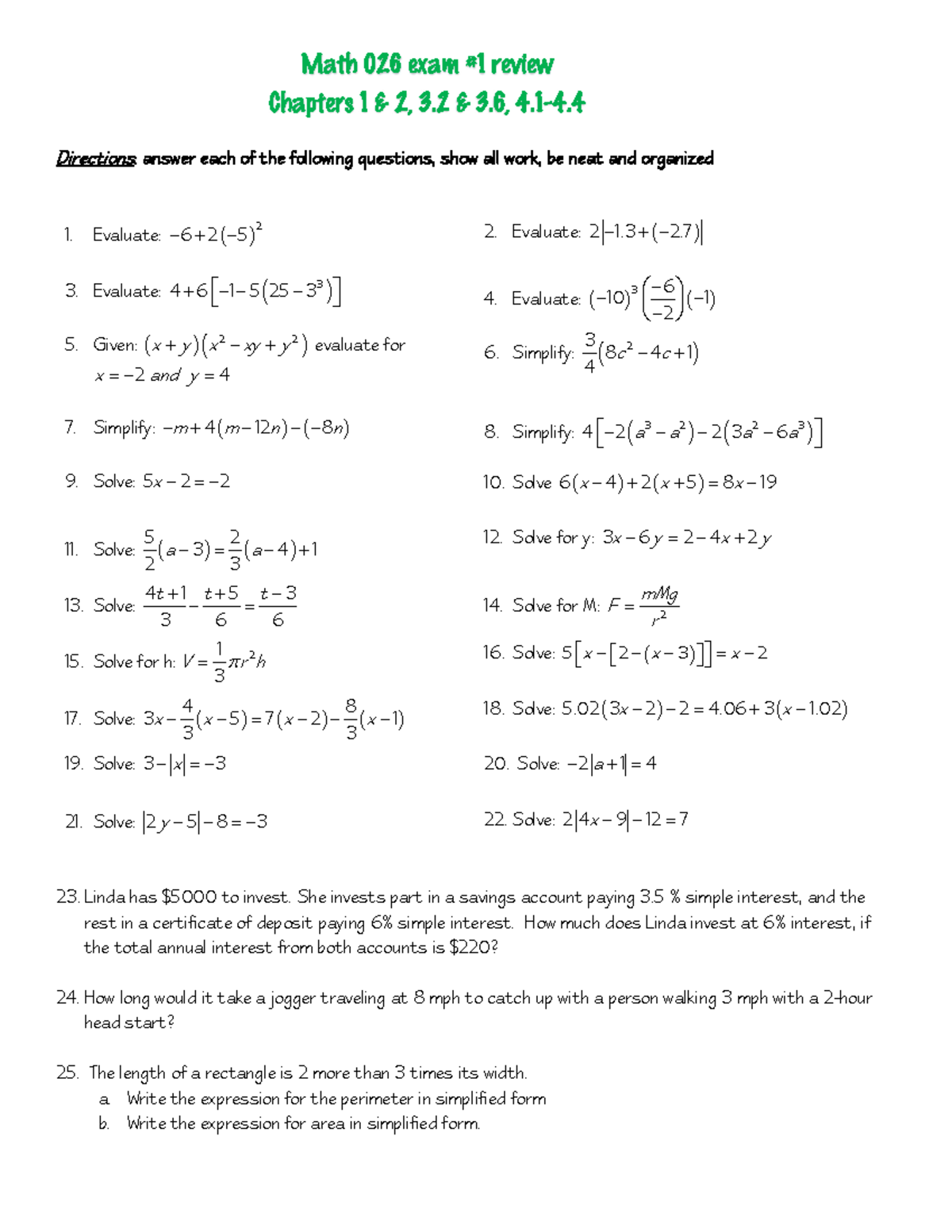 Exam #1 review - Directions: answer each of the following questions ...