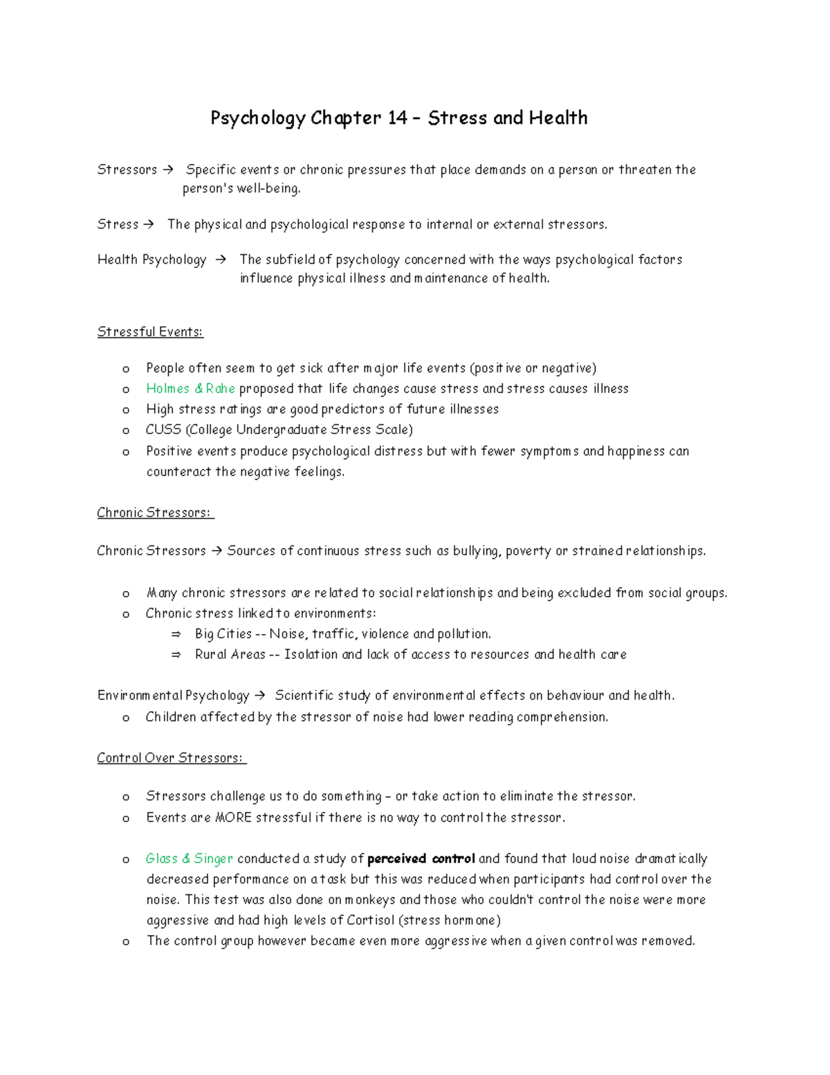 Introduction To Psychology (Part A) - Stressors Specific Events Or ...