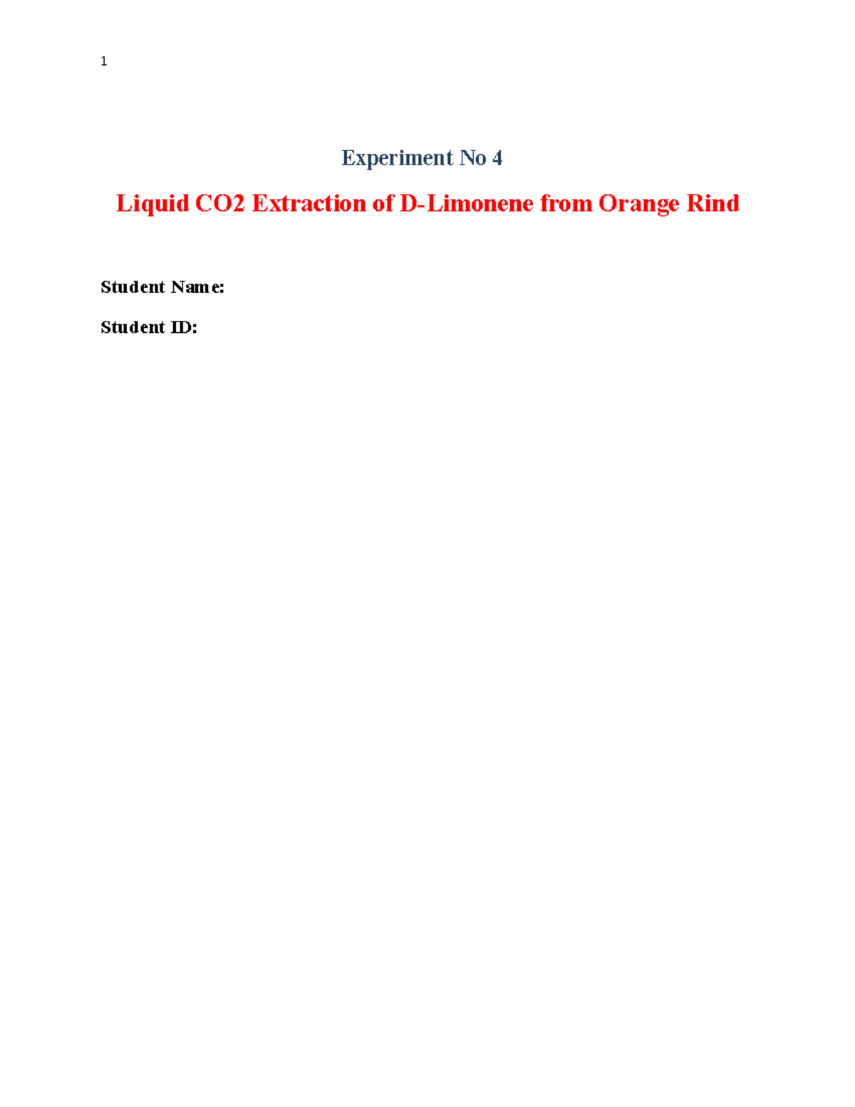 Exp No 4D limonene lab Experiment No 4 Liquid CO2 Extraction of D