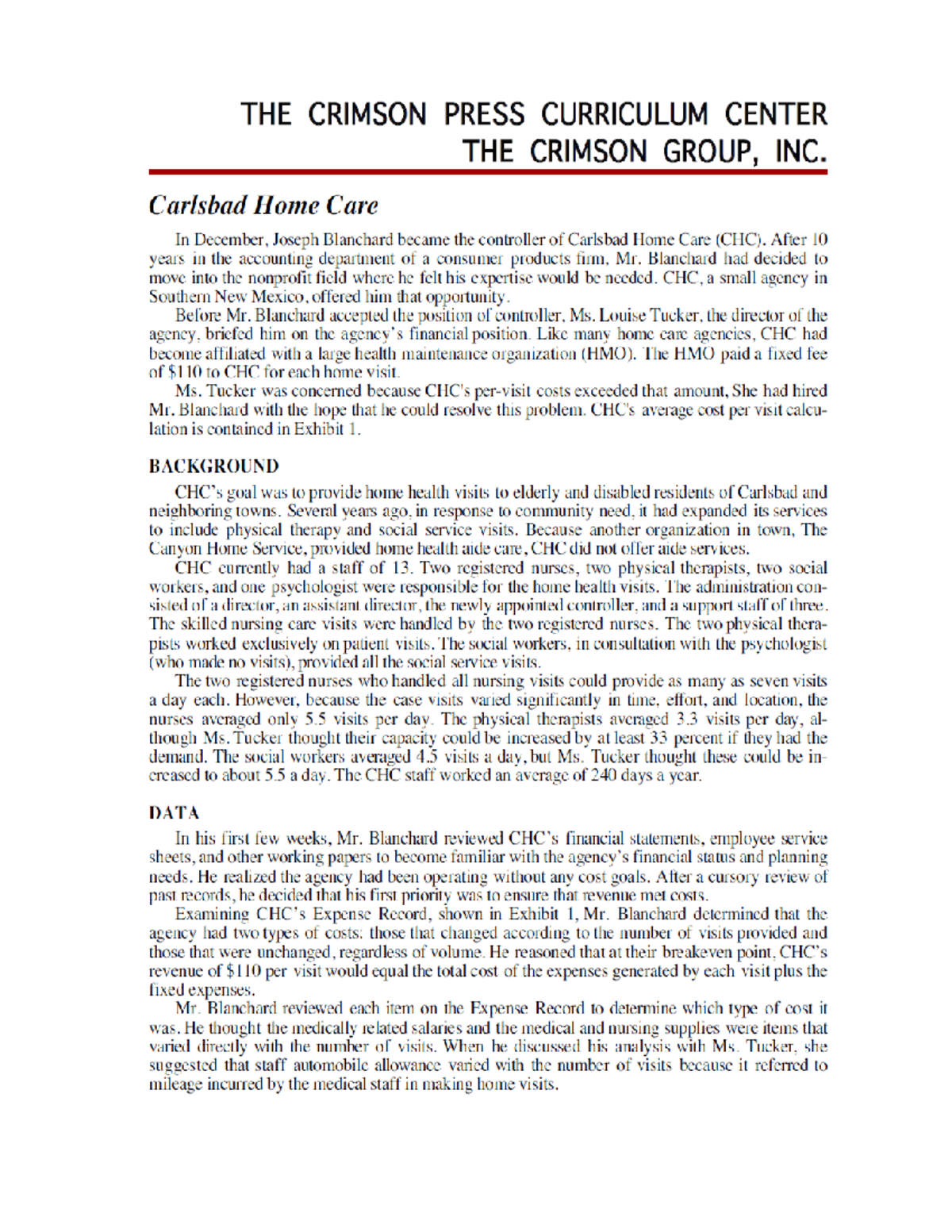 carlsbad home care case study solution