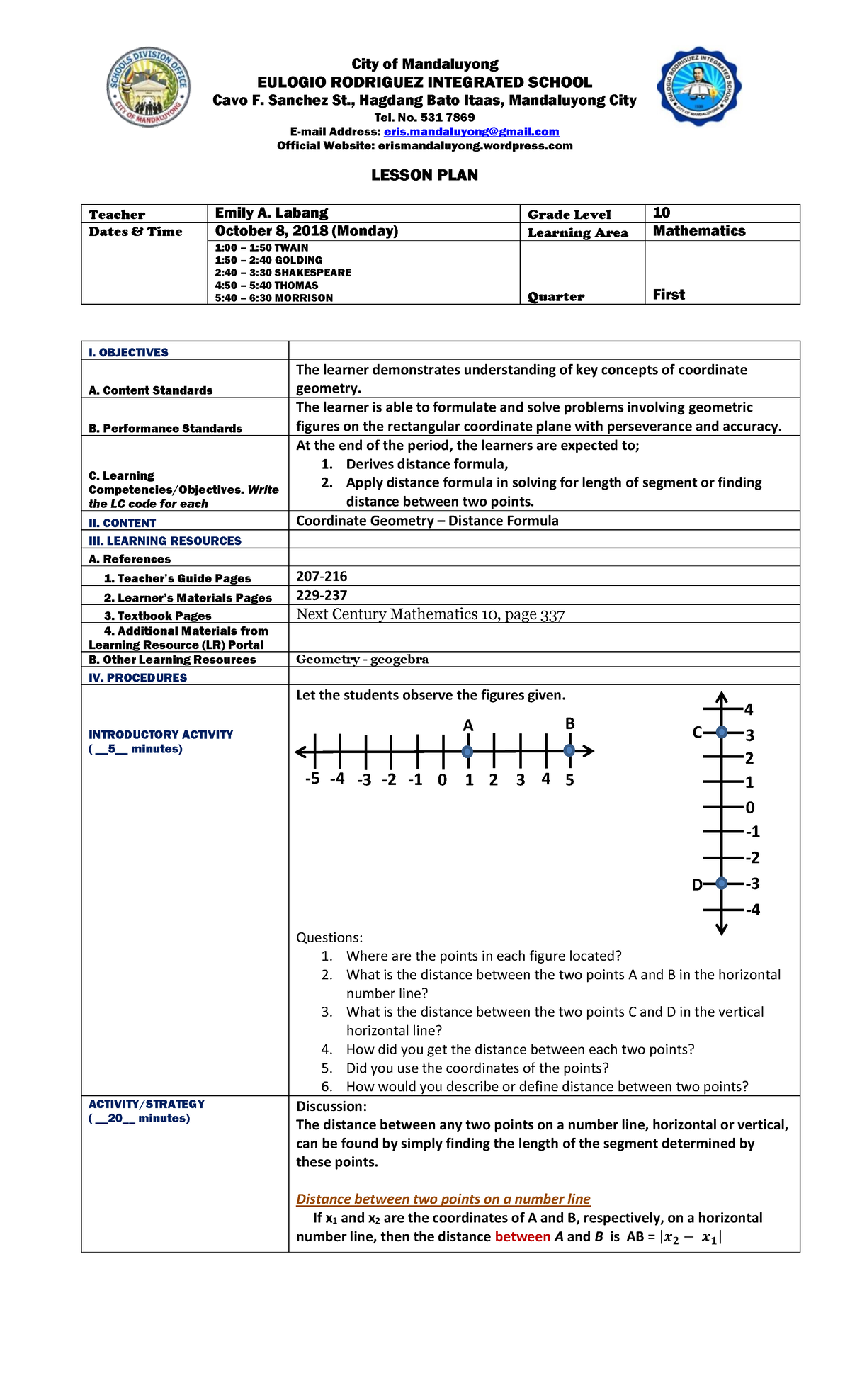 Coordinate Geometry LP - City of Mandaluyong EULOGIO RODRIGUEZ ...