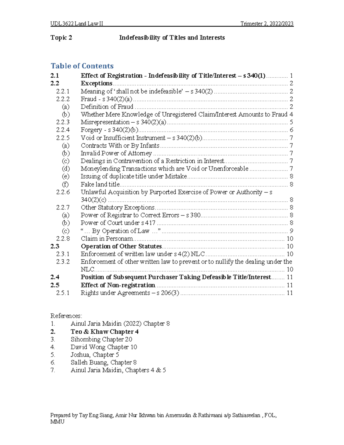 UDL3622 TRI 2220 Ch 2 Indefeasibility of Title Interests std ver Topic 2 Indefeasibility of