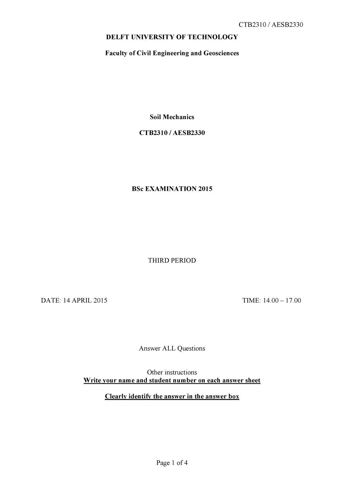 Exam 14 April 2015, questions - Soil Mechanics I - Page 1 of 4 DELFT ...