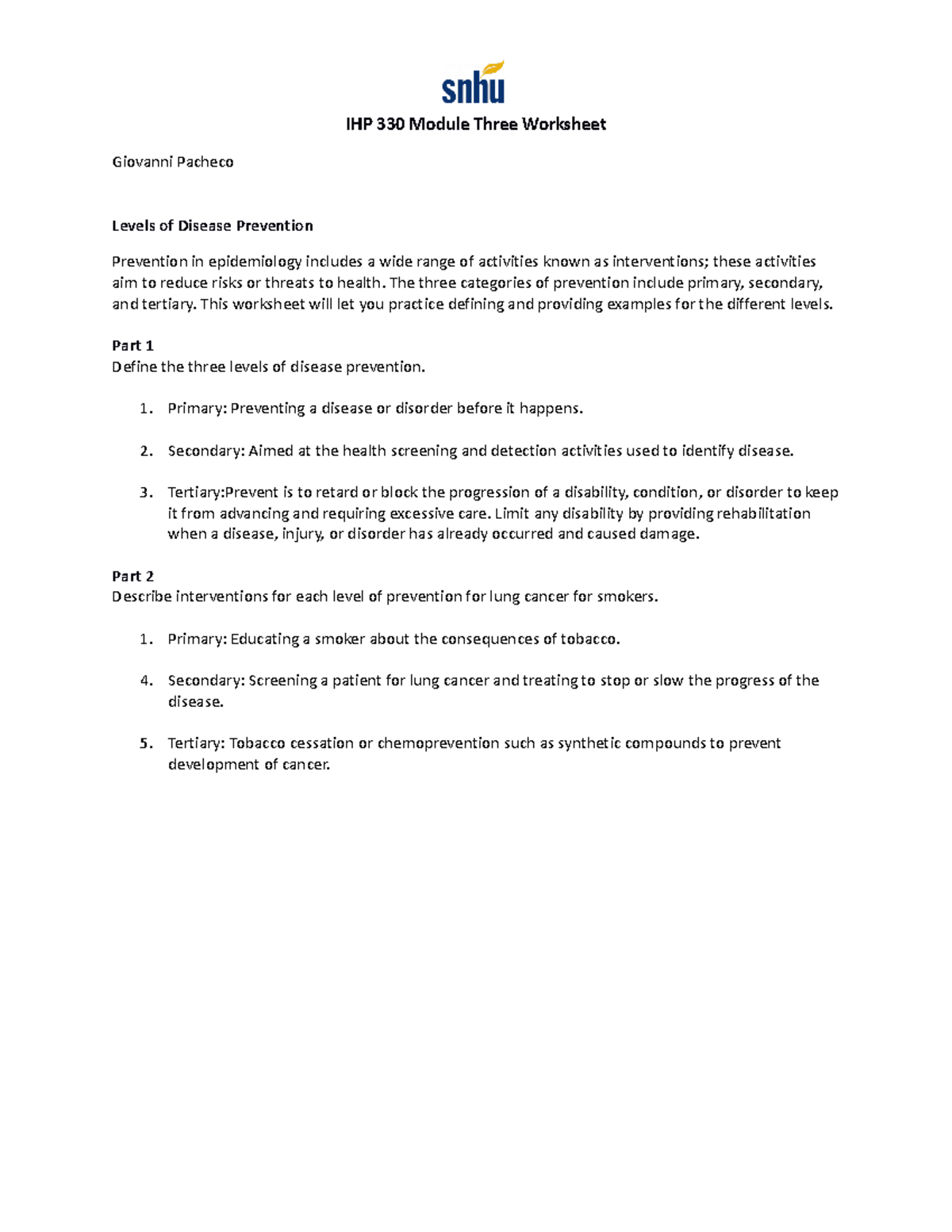 IHP 330 Module Three Worksheet - IHP 330 Module Three Worksheet ...