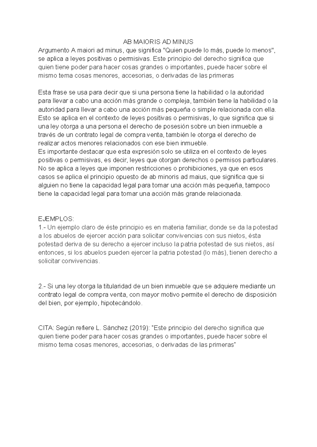 Argumentum A Maiore Ad Minus Ab maioris ad minus - Resumen introduccion al derecho - AB MAIORIS AD