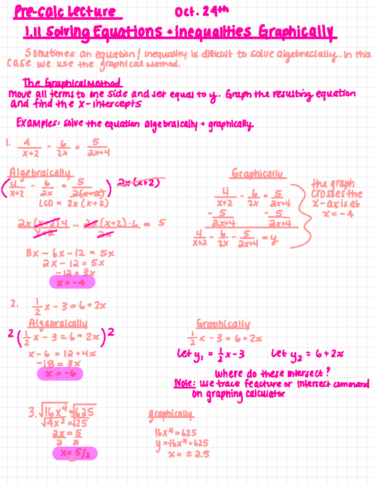 1 11 Lecture Notes Pre Calc Lecture Oct 24th 1 Solving Equations Inequalities Graphically 1 11 Lecture Notes Pre Calc Lecture Oct 24th 1 Solving Equations Inequalities Graphically