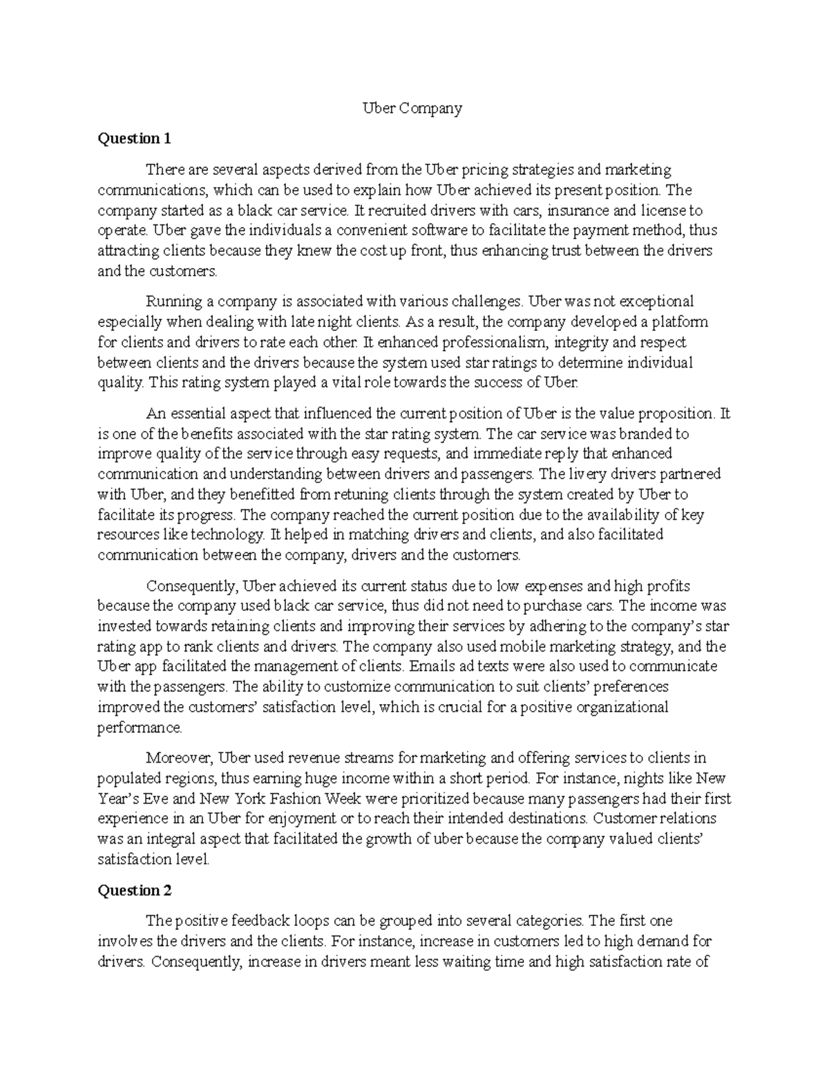 Uber Case - A case of Uber operations and progress of the business ...