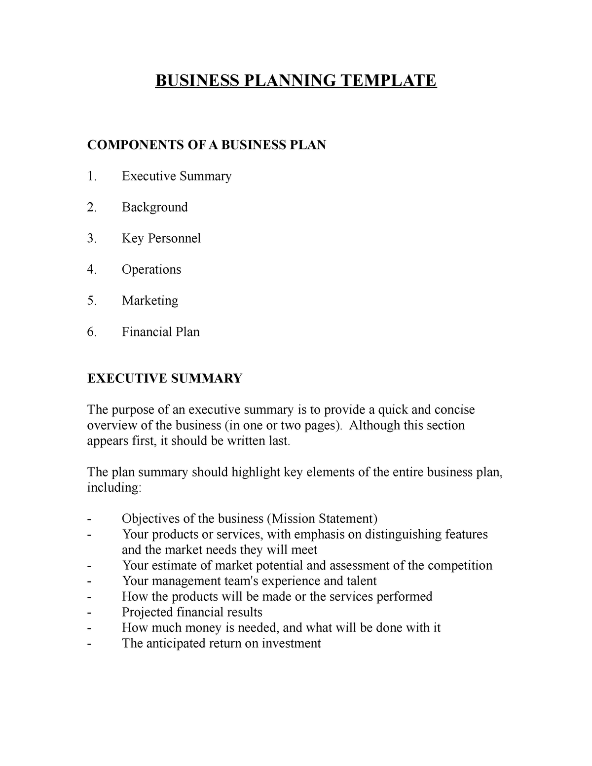 Biz plan template It Is A Simple Business Plan BUSINESS PLANNING 