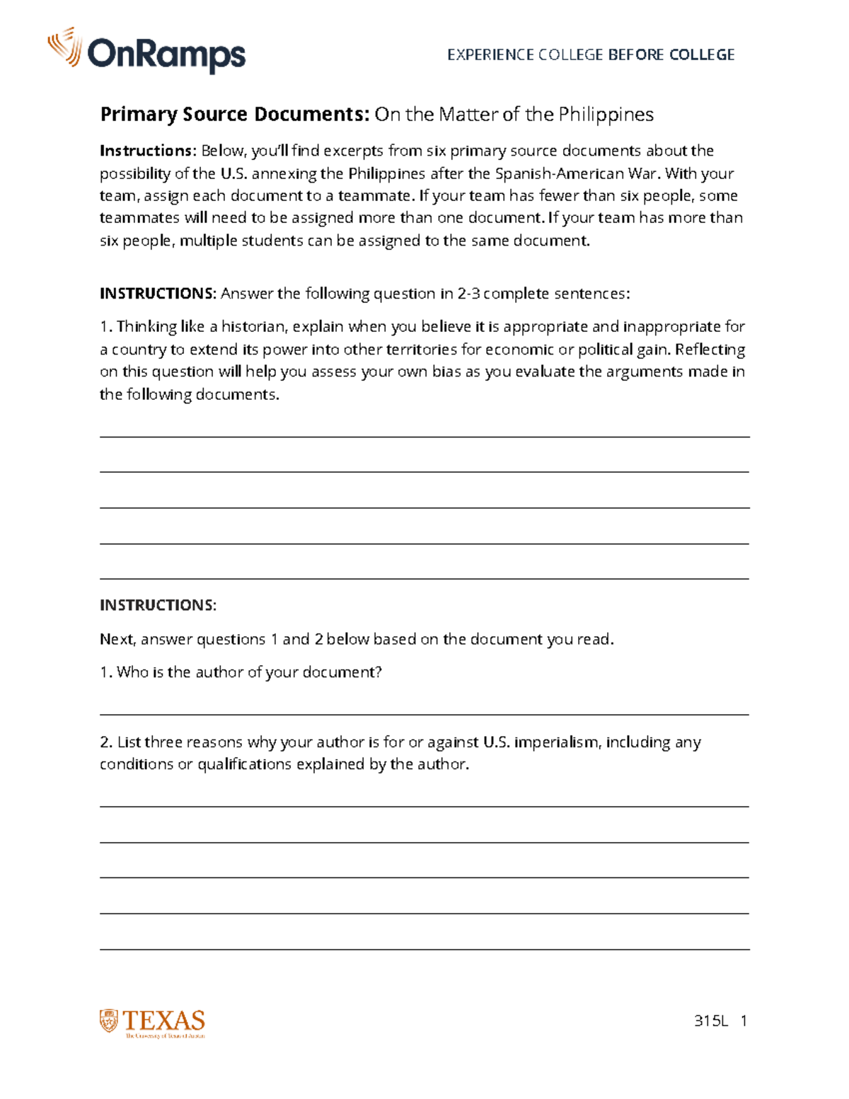315L 1 - n/a - Primary Source Documents: On the Matter of the ...