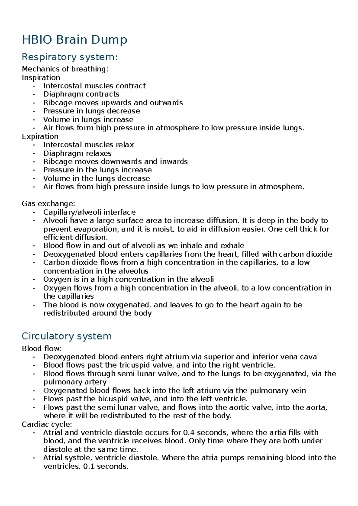 HBIO Brain Dump - HBIO Brain Dump Respiratory system: Mechanics of ...