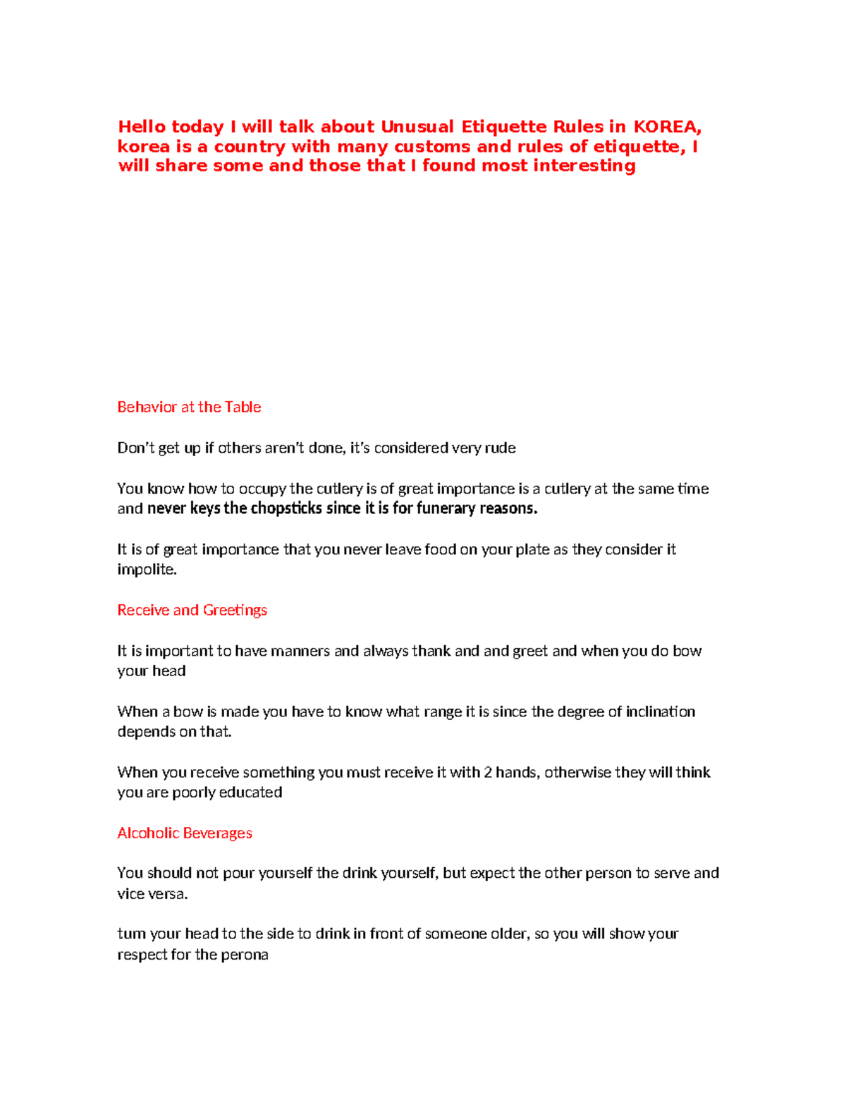 Hello today I will talk about Unusual Etiquette Rules in Korea - It is ...