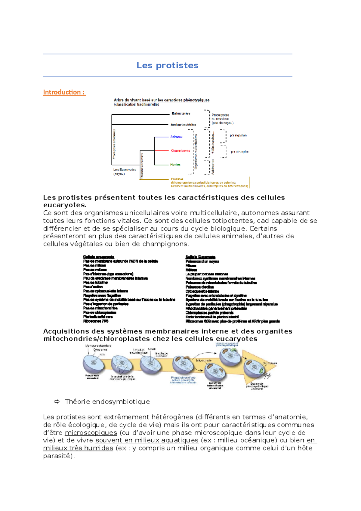 Les protistes - Notes de cours MICROBIO - Les protistes Introduction ...