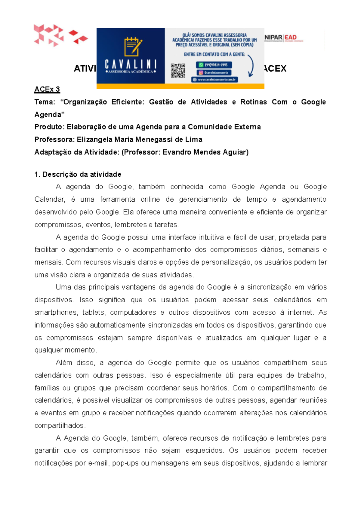 Atividade Curricular DE Extensão - ACEX - Unipar - ATIVIDADE CURRICULAR ...