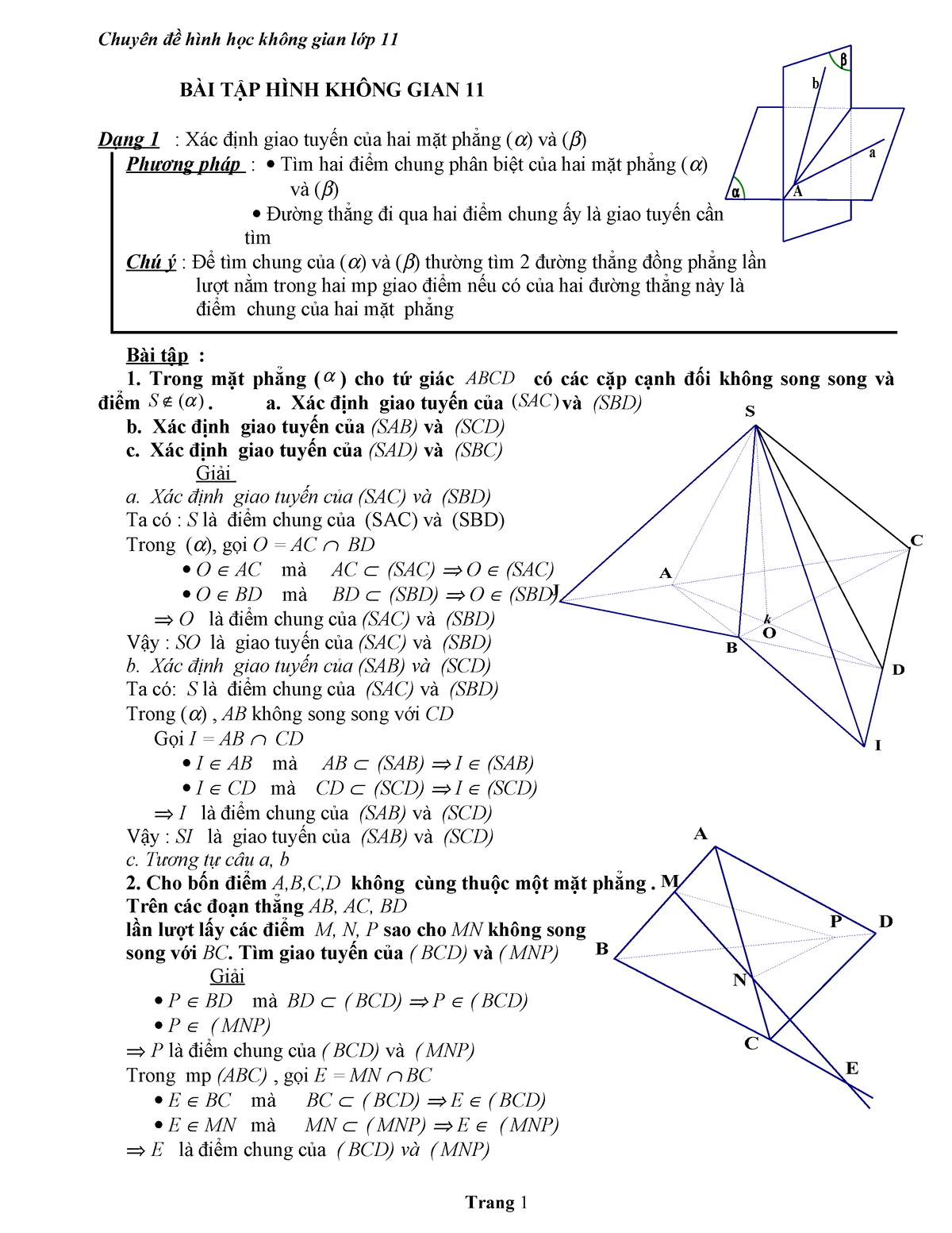 Phương pháp nào được sử dụng để tìm giao tuyến trong hình học không gian?
