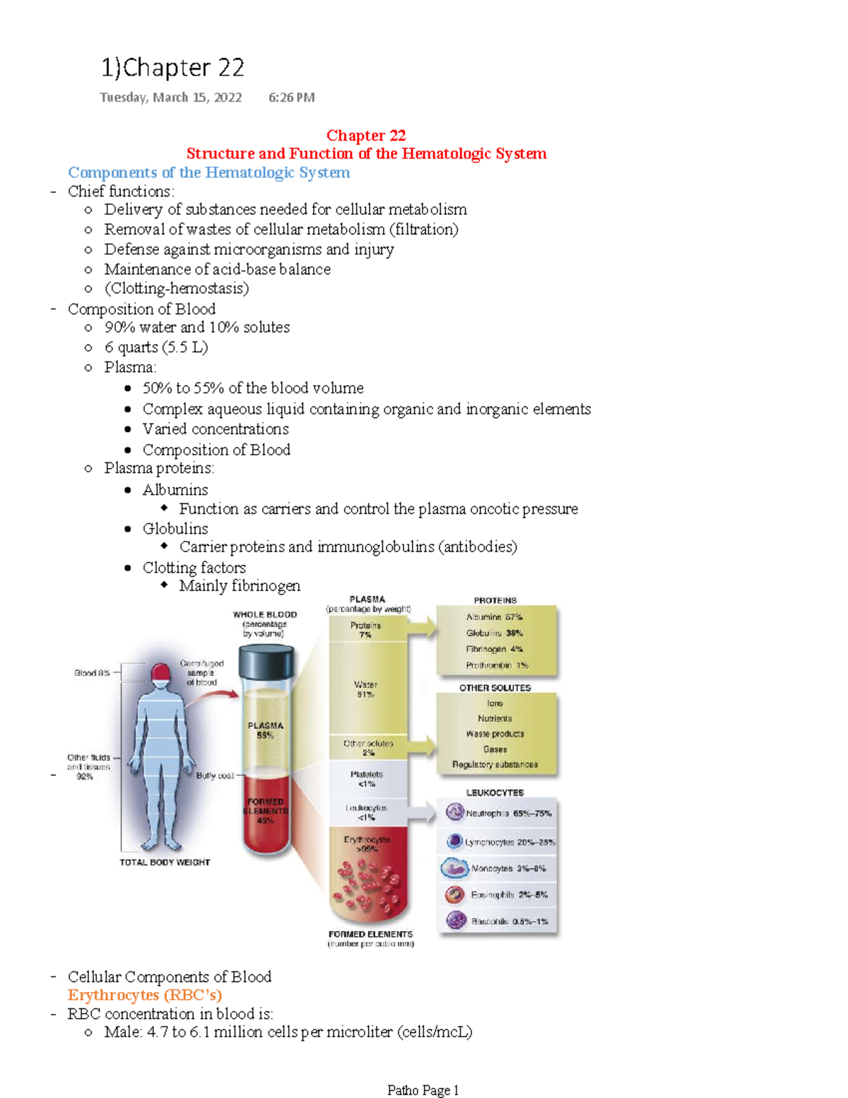 Patho 2 - Chapter 22 Structure And Function Of The Hematologic System ...