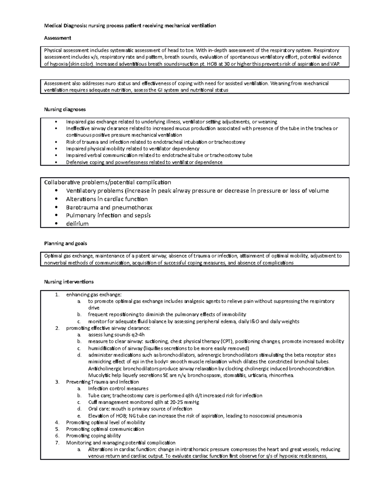 Nursing process mechanical ventilation - Medical Diagnosis: nursing ...