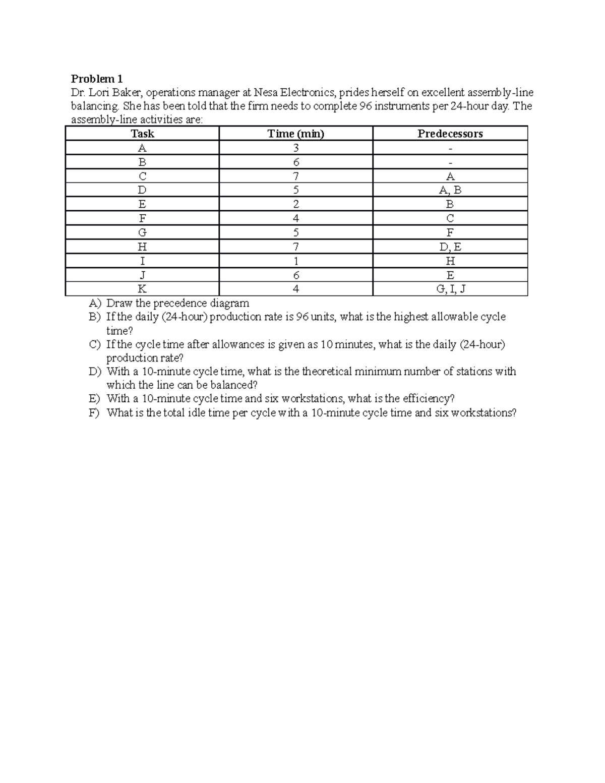 Tasks for practice - Problem 1 Dr. Lori Baker, operations manager at ...