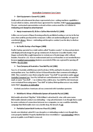 Australian Consumer Law Cases 200909 Enterprise Law Uws Studocu