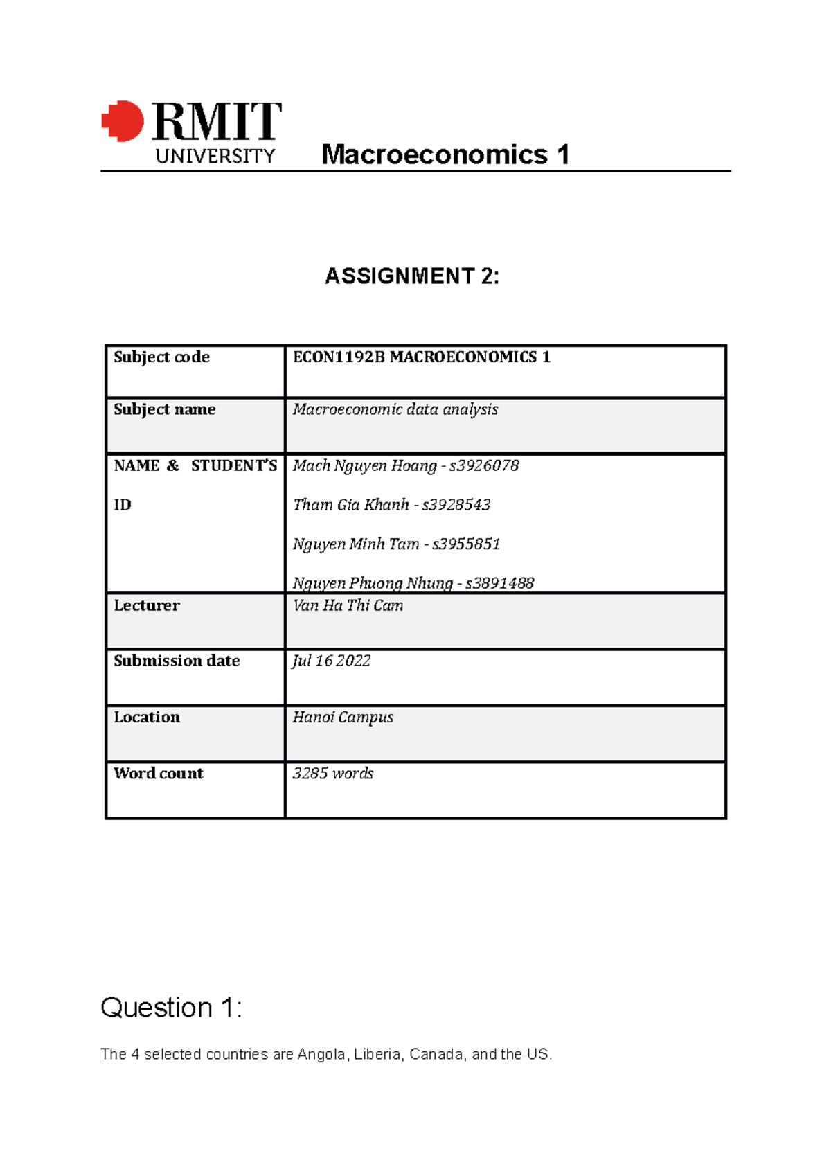 rmit macroeconomics 1 assignment 2