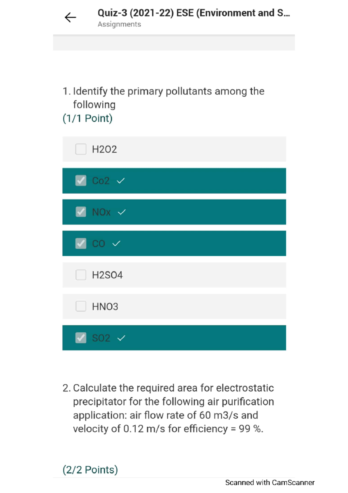 Quiz 3 - Environment and safety engineering - CHemical Engineering ...